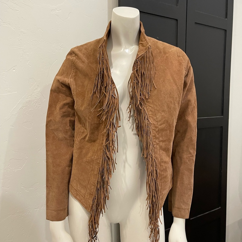 Vintage Real Leather Charlotte Russe Tan Suede Fringe Jacket